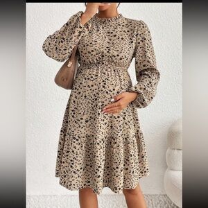 Floral Print Maternity Dress - Tan and Black
